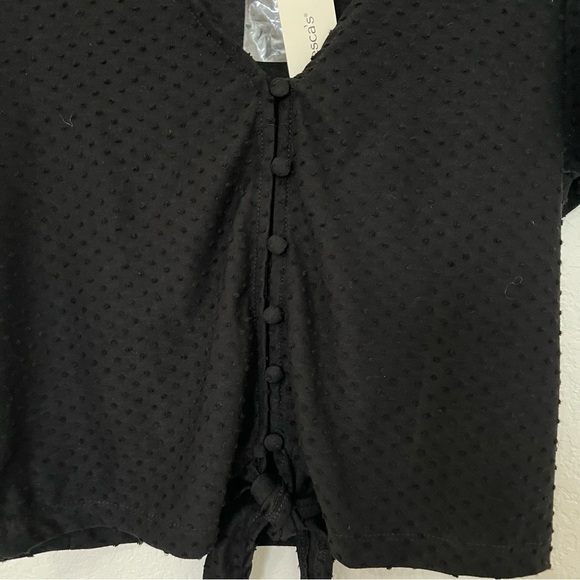 2/$30 Blue Rain cropped polka dot black button down top from Francesca’s - Picture 3 of 10